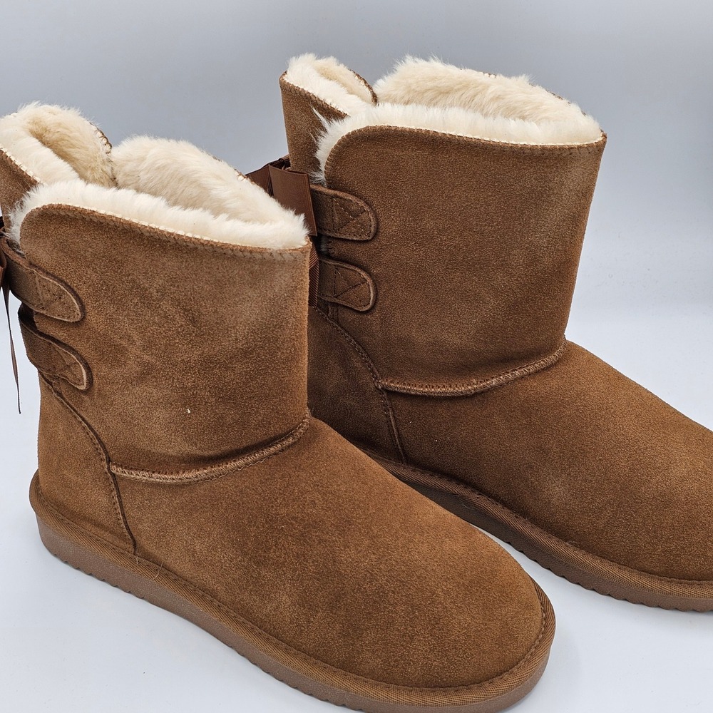 Dream Pairs Womens Faux Fur Lined Winter Boots Brown Suede Bow Accent Size 9